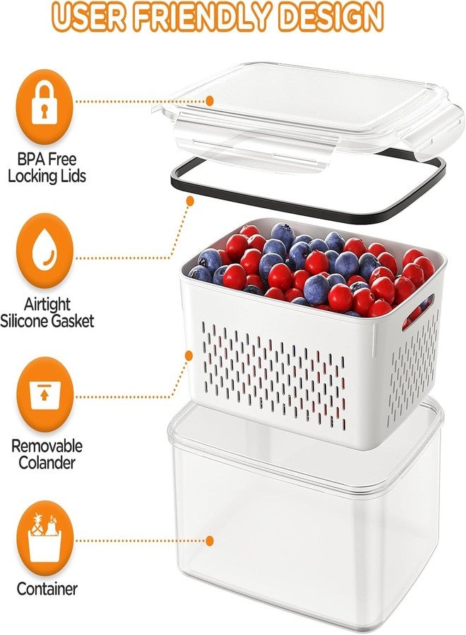PRAMANTA Storage Containers with Removable Colanders and Lids Suitable for Vegetables, Fruits, Seafood // Fresh Food Storage Containers Organizer Bins for Fridge [1Pack of 4Pcs] - Image 3