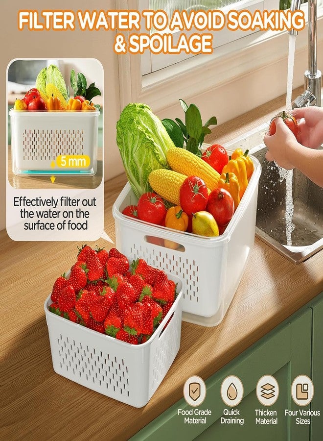 PRAMANTA Storage Containers with Removable Colanders and Lids Suitable for Vegetables, Fruits, Seafood // Fresh Food Storage Containers Organizer Bins for Fridge [1Pack of 4Pcs] - Image 4