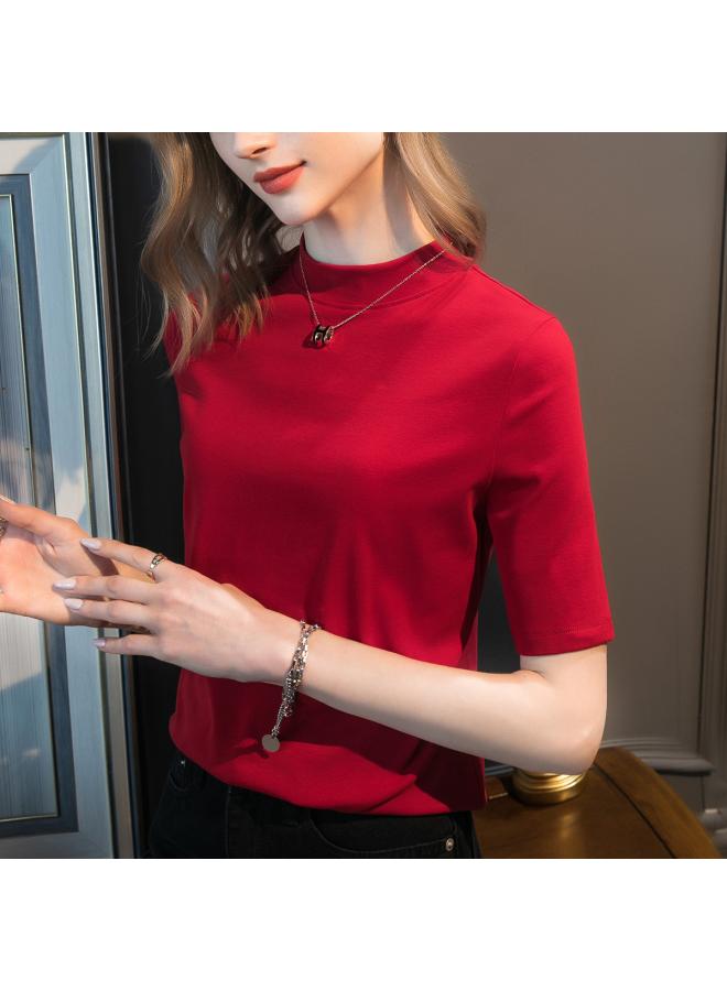 Autumn And Winter New Women's Clothing In The Sleeve Small Collar Design Sense Half Sleeve T-shirt Women Slim T-shirt Jacket Women 