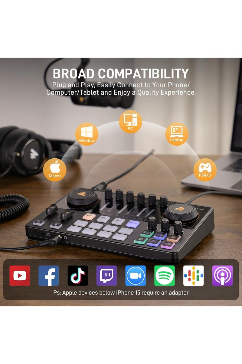 MAONO Caster E2 GEN2 Audio Interface with Dual XLR Inputs – All-in-One Podcasting & Streaming Console with Sound Effects, Voice Effects, Bluetooth, and USB-C – Black - Image 3