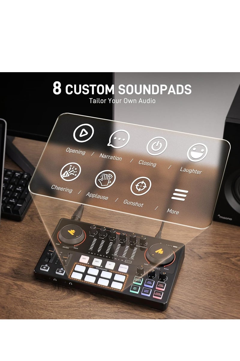 MAONO Caster E2 GEN2 Audio Interface with Dual XLR Inputs – All-in-One Podcasting & Streaming Console with Sound Effects, Voice Effects, Bluetooth, and USB-C – Black - Image 4