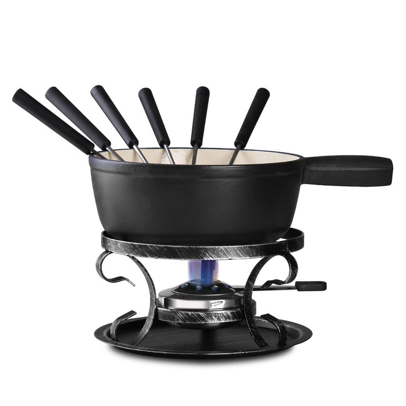 Artestia Artestia Cast Iron Fondue Pot Set  Swiss Traditional 2L Cheese  Chocolate Fondue Pot for 46 People  Ideal for Melting Cheese Chocolates Caramel  More Black 