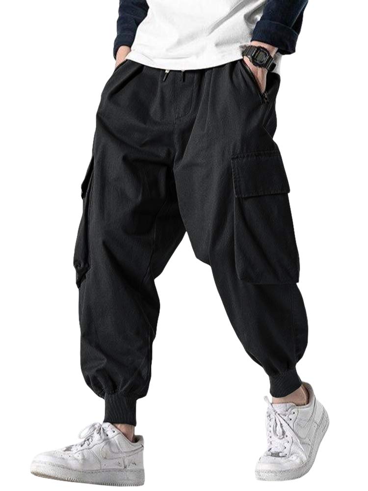 Runcati Men's Joggers Pants Casual Baggy Cotton Drawstring Tapered Sweatpants Cargo Hippie Loose Fit Trousers with Multi-Pocket X-Large - Image 1