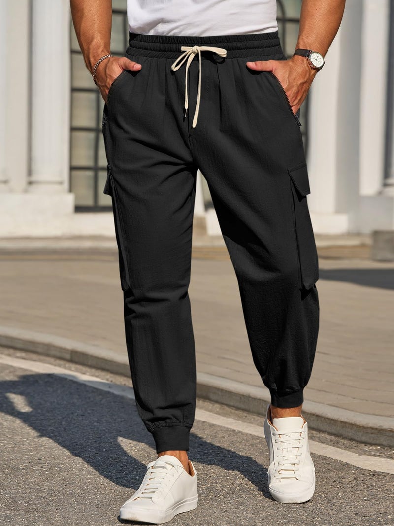 Runcati Men's Joggers Pants Casual Baggy Cotton Drawstring Tapered Sweatpants Cargo Hippie Loose Fit Trousers with Multi-Pocket X-Large - Image 2