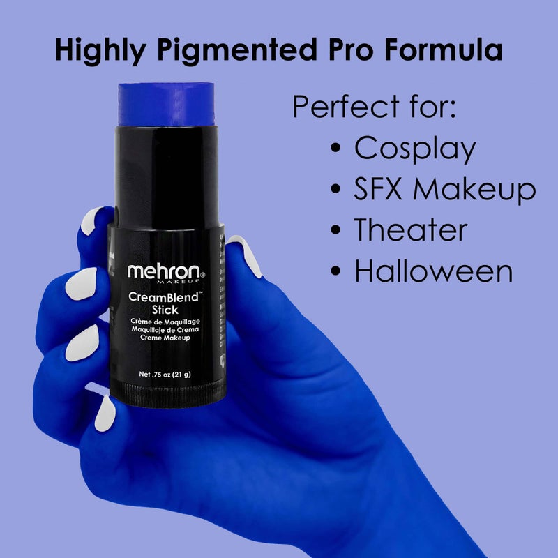 Mehron Makeup CreamBlend Stick | Face Paint, Body Paint, & Foundation Cream Makeup | Perfect for Halloween .75 oz (21 g) (Blue)