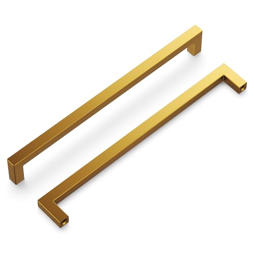 Hickory Hardware Solid Core Kitchen Cabinet Pulls, Luxury Cabinet Handles, Hardware for Doors & Dresser Drawers, 8-13/16 Inch (224mm) Hole Center, Brushed Golden Brass, Skylight Collection(Pack of 1) - Image 1