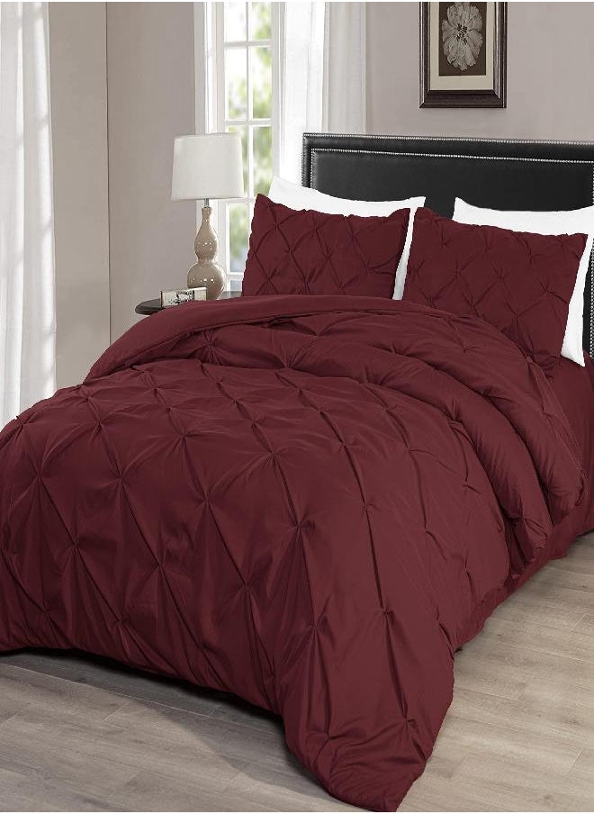 Chezmoi Collection Chezmoi Collection Berlin 3-Piece Pintuck Pinch Pleat Bedding Comforter Set (King, Burgundy)  - Image 2