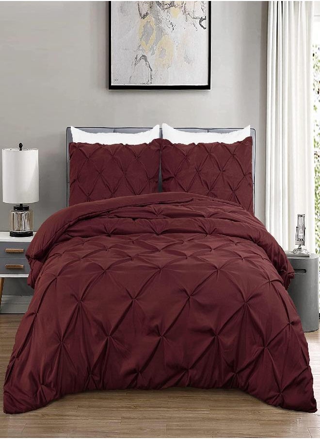 Chezmoi Collection Chezmoi Collection Berlin 3-Piece Pintuck Pinch Pleat Bedding Comforter Set (King, Burgundy)  - Image 1