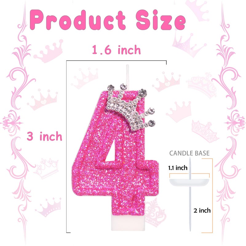 ElekFX Birthday Candle for Cake, Crown Rose Number Cake Candles, 2.76 inch Number Happy Birthday Candle, Cake Topper Decoration for Birthday Party (Number 4) - Image 2