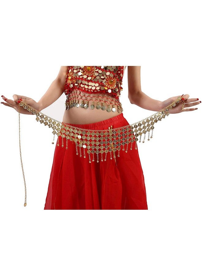 VRITRAZ Women's Belly Dance Tower Shape Metal Hip Scarf (Gold) - Image 5