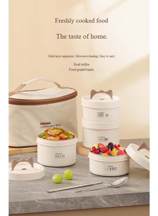 HaHaHai Stainless Steel Lunch Box: 2*420ml+2*620ml Microwave-Safe Round Bento Box - 304 Stackable Insulated Leakproof 4 Pack , with Thermal Bag& Cutlery - for Adults Students Office School Picnic Camping - Image 2