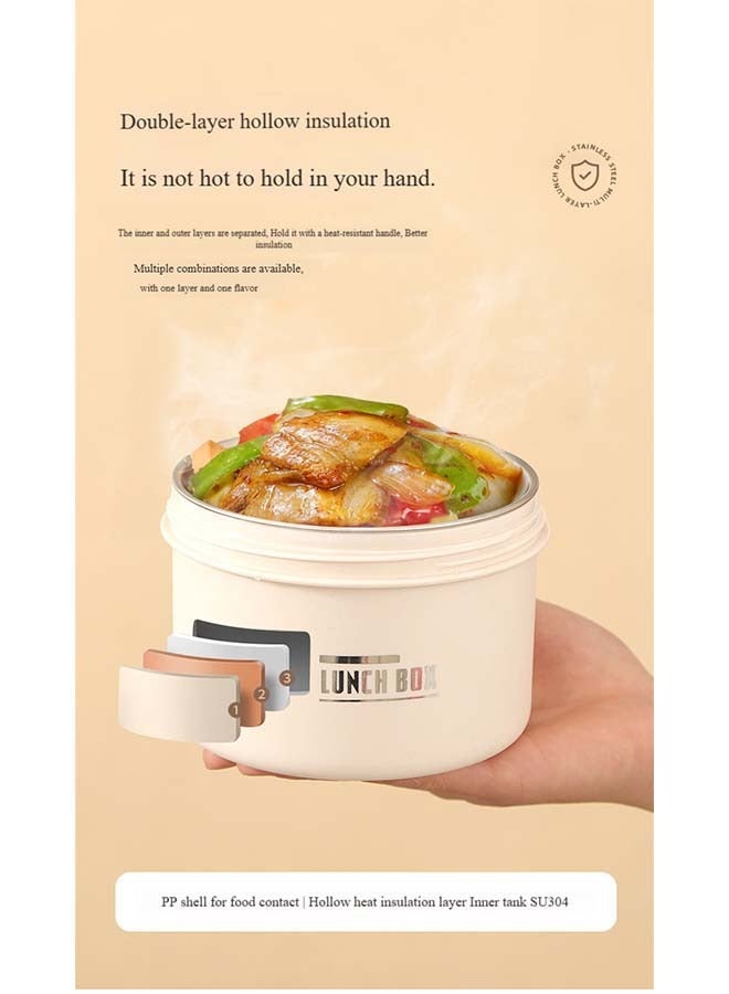 HaHaHai Stainless Steel Lunch Box: 2*420ml+2*620ml Microwave-Safe Round Bento Box - 304 Stackable Insulated Leakproof 4 Pack , with Thermal Bag& Cutlery - for Adults Students Office School Picnic Camping - Image 3