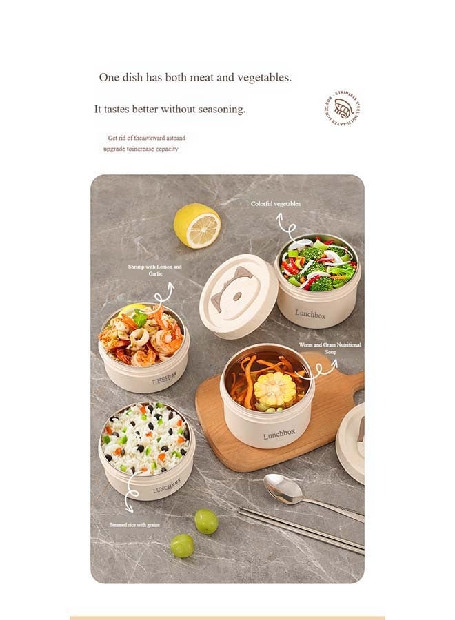 HaHaHai Stainless Steel Lunch Box: 2*420ml+2*620ml Microwave-Safe Round Bento Box - 304 Stackable Insulated Leakproof 4 Pack , with Thermal Bag& Cutlery - for Adults Students Office School Picnic Camping - Image 5