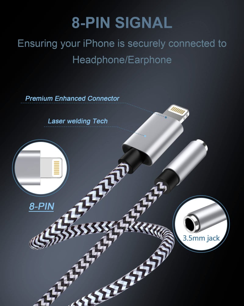 Haoano 2Pack iPhone Headphone Adapter, [Apple MFi Certified] Lightning to 3.5mm Headphone/Earphone Audio Aux Jack Adapter iPhone Aux Adapter Dongle for iPhone 14 13 12 11 Pro Max Plus Mini XR XS 8 iPad iPod - Image 2
