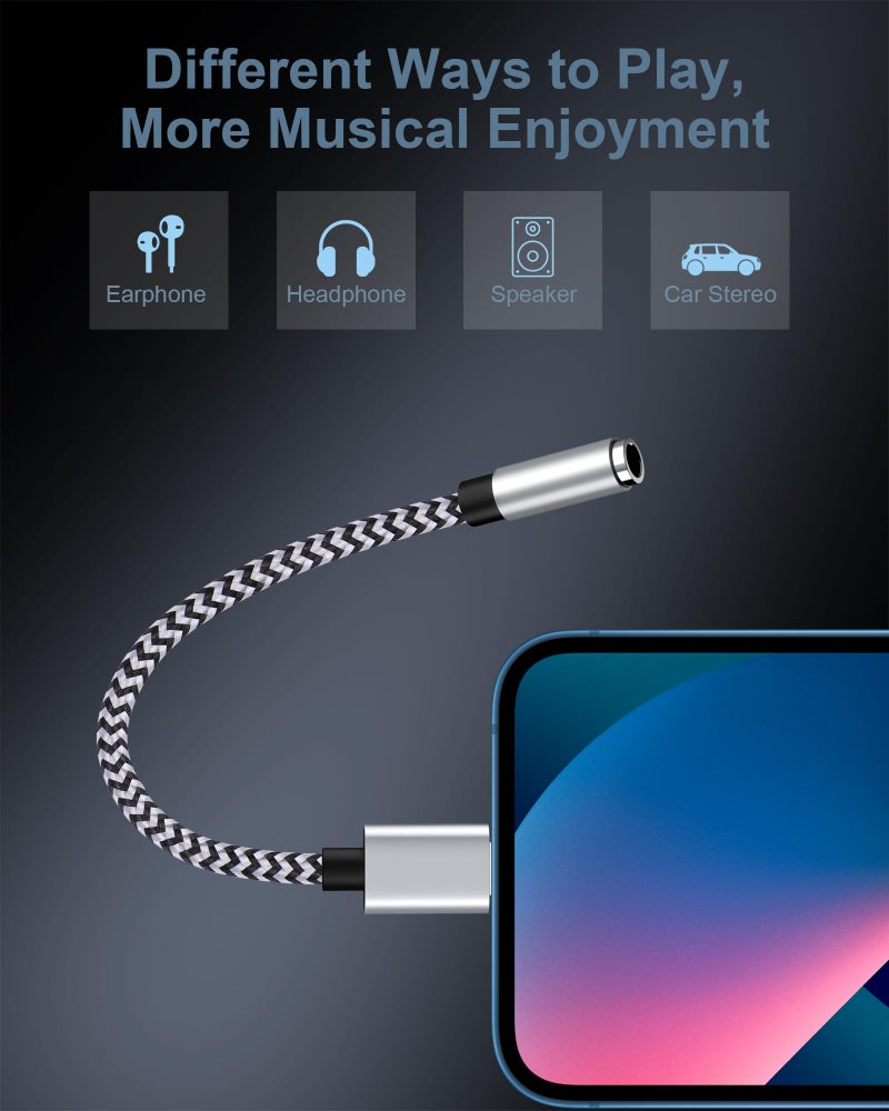 Haoano 2Pack iPhone Headphone Adapter, [Apple MFi Certified] Lightning to 3.5mm Headphone/Earphone Audio Aux Jack Adapter iPhone Aux Adapter Dongle for iPhone 14 13 12 11 Pro Max Plus Mini XR XS 8 iPad iPod - Image 3