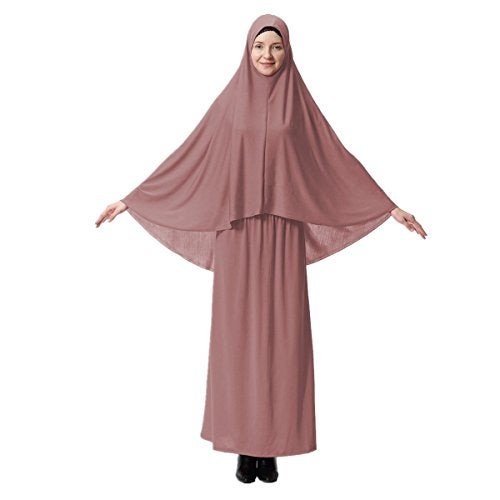 XINFU Muslim Islamic Women's khimar 2pcs Sets Soft Distinctive Prayer Dress Hijab Abaya Suit - Dark Pink, Medium - Image 1