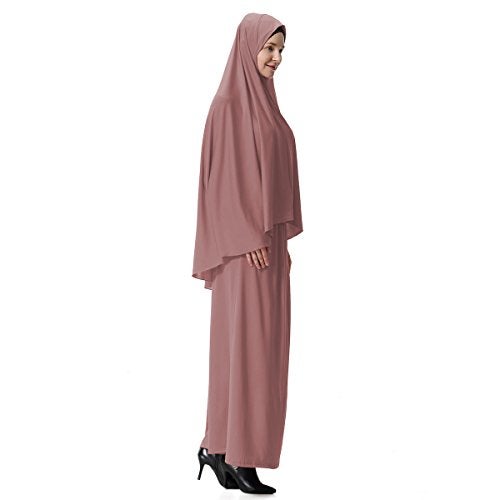 XINFU Muslim Islamic Women's khimar 2pcs Sets Soft Distinctive Prayer Dress Hijab Abaya Suit - Dark Pink, Medium - Image 3