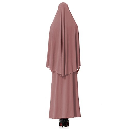 XINFU Muslim Islamic Women's khimar 2pcs Sets Soft Distinctive Prayer Dress Hijab Abaya Suit - Dark Pink, Medium - Image 4