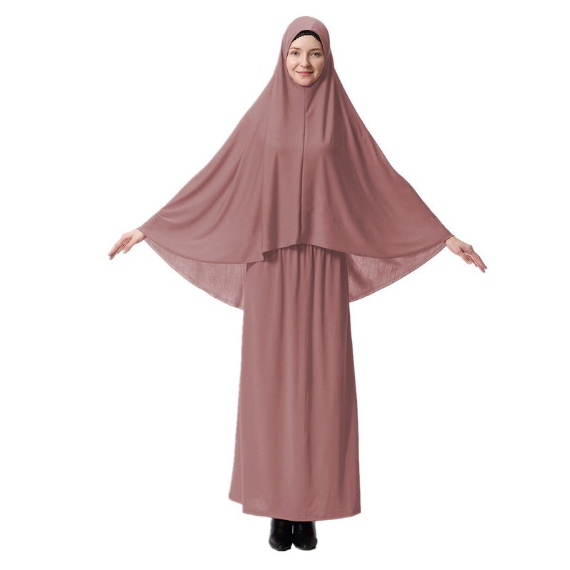 XINFU Muslim Islamic Women's khimar 2pcs Sets Soft Distinctive Prayer Dress Hijab Abaya Suit - Dark Pink, Medium - Image 5