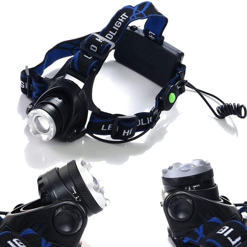 MOHAK MOHAK Super Bright Rechargeable and Zoomable Head Torch HandsFree Head Flashlight LED Lamp Adjustable Straps Spotlight for Camping Fishing Running Cycling - Image 1