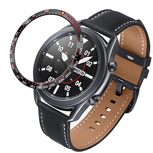 Baihui Bezel Accessories Compatible Galaxy Watch 3 45mm Bezel, Stainless Steel Bezel Ring Adhesive Cover Anti Scratch Protection Cover for Galaxy Watch 4 Classic 46mm Bezel - Black - Image 1