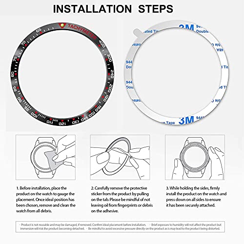 Baihui Bezel Accessories Compatible Galaxy Watch 3 45mm Bezel, Stainless Steel Bezel Ring Adhesive Cover Anti Scratch Protection Cover for Galaxy Watch 4 Classic 46mm Bezel - Black - Image 5