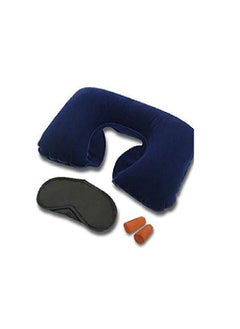 N M Z N M Z Fabric 3 in 1 Inflatable Head Rest Travel Cushion Neck Pillow with Ear Plug and Eye Mask Set (Multicolour, 18 x 11 x 2.5 cm)  - Image 1
