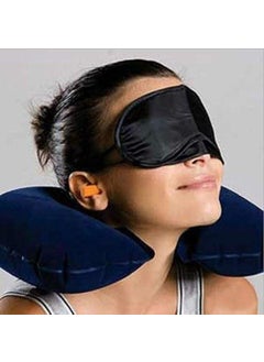 N M Z N M Z Fabric 3 in 1 Inflatable Head Rest Travel Cushion Neck Pillow with Ear Plug and Eye Mask Set (Multicolour, 18 x 11 x 2.5 cm)  - Image 2