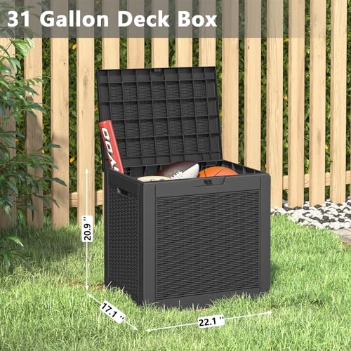 LHBGO 31 Gallon Deck Box, Resin Outdoor Storage Box, Waterproof and UV Resistant Deck Box, Lightweight Storage Box for Garden Tools, Pool Supplies - Image 2