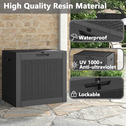 LHBGO 31 Gallon Deck Box, Resin Outdoor Storage Box, Waterproof and UV Resistant Deck Box, Lightweight Storage Box for Garden Tools, Pool Supplies - Image 5