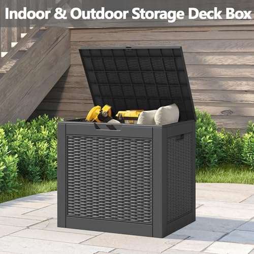 LHBGO 31 Gallon Deck Box, Resin Outdoor Storage Box, Waterproof and UV Resistant Deck Box, Lightweight Storage Box for Garden Tools, Pool Supplies - Image 3