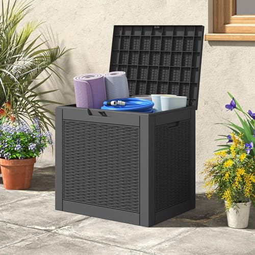 LHBGO 31 Gallon Deck Box, Resin Outdoor Storage Box, Waterproof and UV Resistant Deck Box, Lightweight Storage Box for Garden Tools, Pool Supplies - Image 4