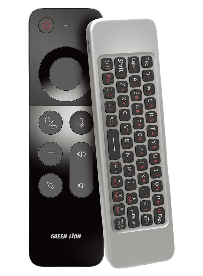 جرين ليون جهاز تحكم عن بُعد 4 في 1 مع لوحة مفاتيح لاسلكية، وفأرة هوائية، وجهاز تحكم عن بُعد بالأشعة تحت الحمراء، وتحكم صوتي، نطاق تحكم 12 متر، وقت تشغيل 20 يومًا، مادة ABS، 1200 DPI، 58 مفتاحًا، منفذ شحن Type-C - أسود - Image 1