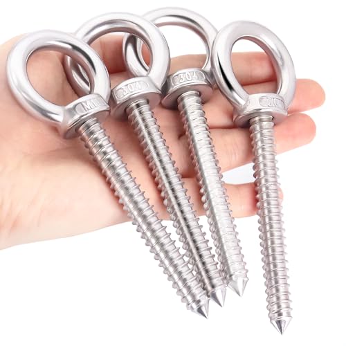 OHIYO 5 Inch Heavy Duty Eye Hooks M10 Self Tapping Eyelet Screw Load Capacity 700LBS Heavy Duty Screw in Eye Hooks for Hammock Stand, Swing Chair, Yoga, Heavy Indoor & Outdoor Uses (4Pack- M10) - Image 1