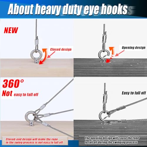 OHIYO 5 Inch Heavy Duty Eye Hooks M10 Self Tapping Eyelet Screw Load Capacity 700LBS Heavy Duty Screw in Eye Hooks for Hammock Stand, Swing Chair, Yoga, Heavy Indoor & Outdoor Uses (4Pack- M10) - Image 4