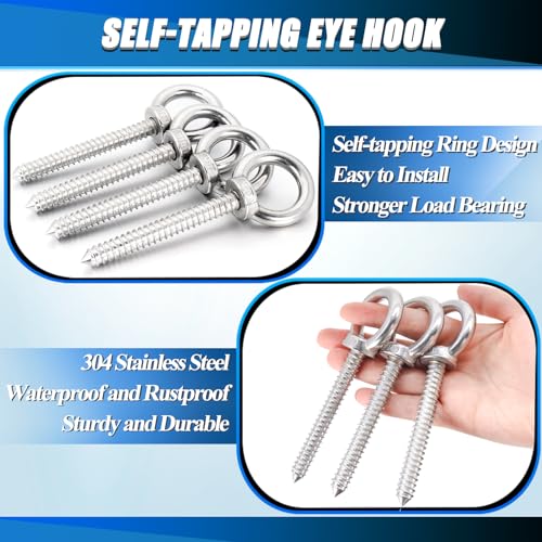 OHIYO 5 Inch Heavy Duty Eye Hooks M10 Self Tapping Eyelet Screw Load Capacity 700LBS Heavy Duty Screw in Eye Hooks for Hammock Stand, Swing Chair, Yoga, Heavy Indoor & Outdoor Uses (4Pack- M10) - Image 3