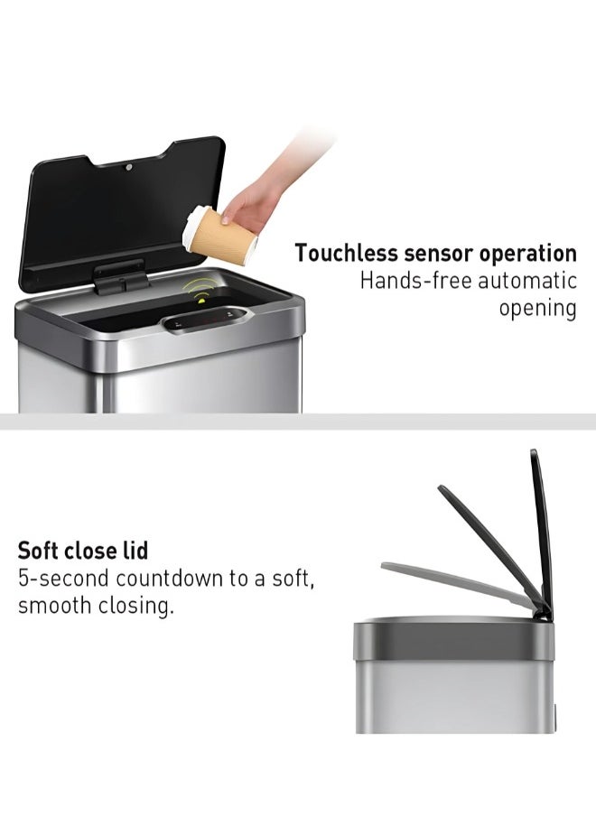 EKO MIRAGE SERIES | 30L Automatic Motion Sensor Trash Can | Brushed Stainless Steel | Soft-Close Lid | Fingerprint-Resistant | Touchless Smart Waste Bin for Kitchen, Office, Bathroom | Metallic Grey  - Image 4