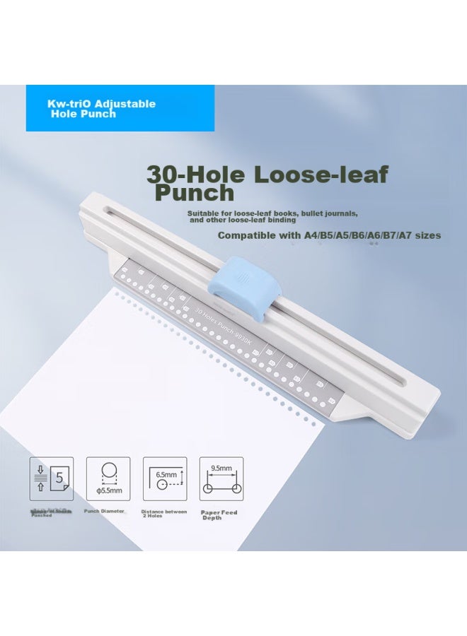 كيه دبليو تريو Kedeyou Xue Shenghuo 30-hole Punch A4/A5/B5 ثقابة ورق مزودة بزر انزلاقي لثقب وترتيب الأوراق متعددة الأحجام، مثقبة متعددة الوظائف - Image 1