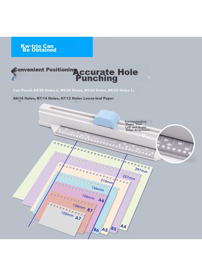 كيه دبليو تريو Kedeyou Xue Shenghuo 30-hole Punch A4/A5/B5 ثقابة ورق مزودة بزر انزلاقي لثقب وترتيب الأوراق متعددة الأحجام، مثقبة متعددة الوظائف - Image 4