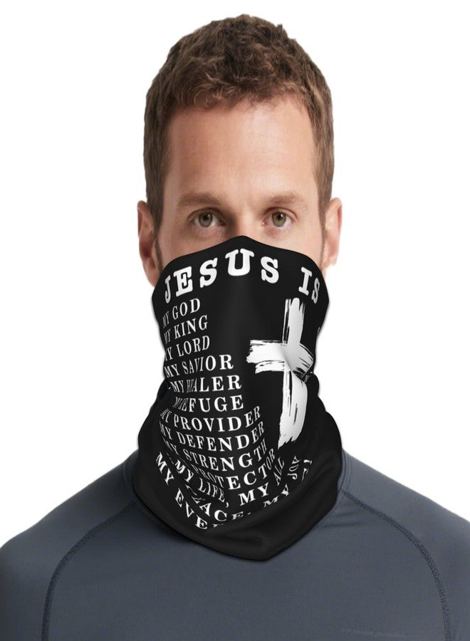 Jesus Is My God My King My Savior Christian White Neck Gaiter Face Cover Mask Bandana Gator Balaclava Tube Face Scarf Headband Outdoor Sport Mask Sun Protection for Men Women - Image 1