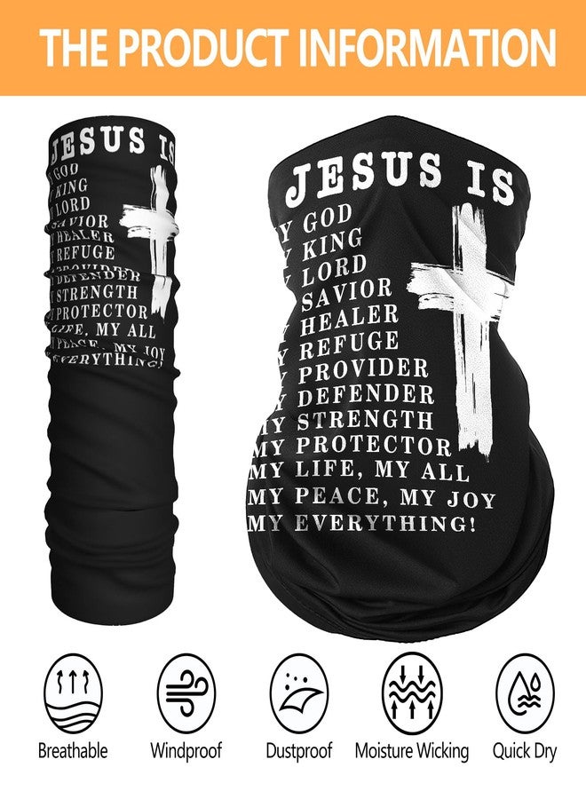 Jesus Is My God My King My Savior Christian White Neck Gaiter Face Cover Mask Bandana Gator Balaclava Tube Face Scarf Headband Outdoor Sport Mask Sun Protection for Men Women - Image 2