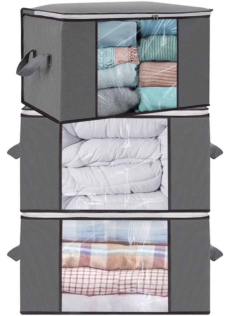 Rock Pow - 3 Pack Clothes Storage Bag Large Capacity Under Bed Storage Organizer with Reinforced Handle Foldable Thick Fabric Storage Containers for Comforters Blankets Bedding - Image 1