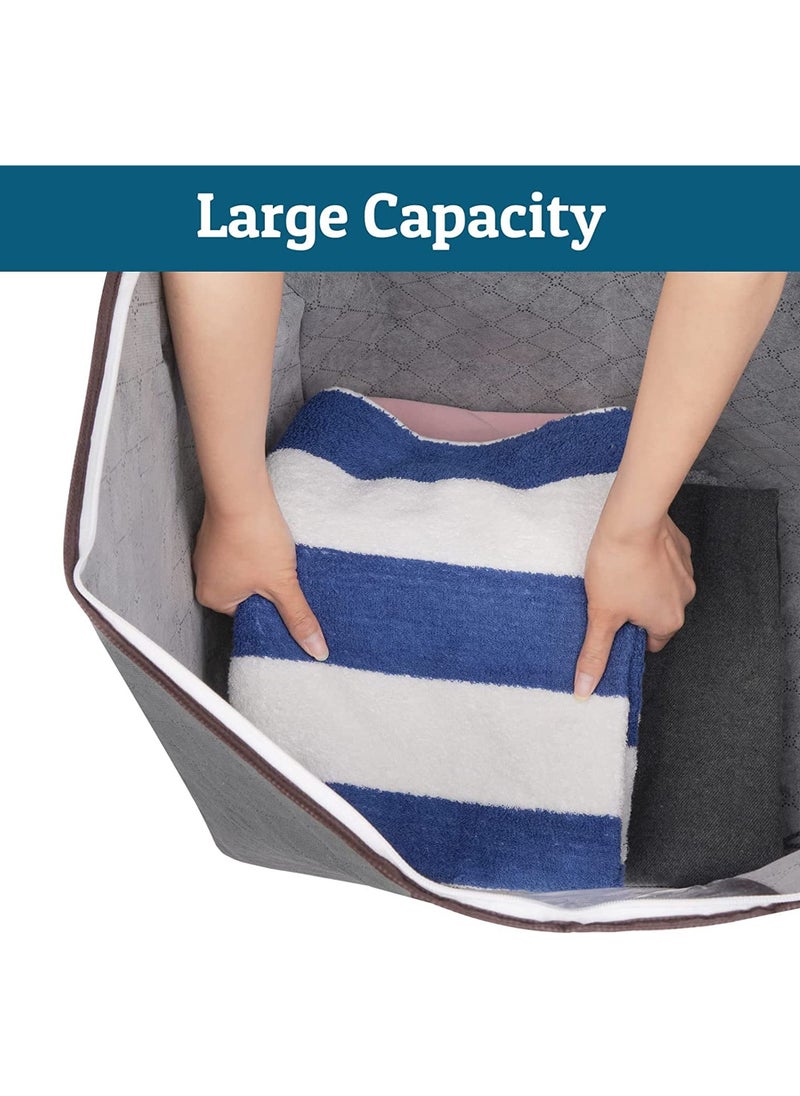 Rock Pow - 3 Pack Clothes Storage Bag Large Capacity Under Bed Storage Organizer with Reinforced Handle Foldable Thick Fabric Storage Containers for Comforters Blankets Bedding - Image 1