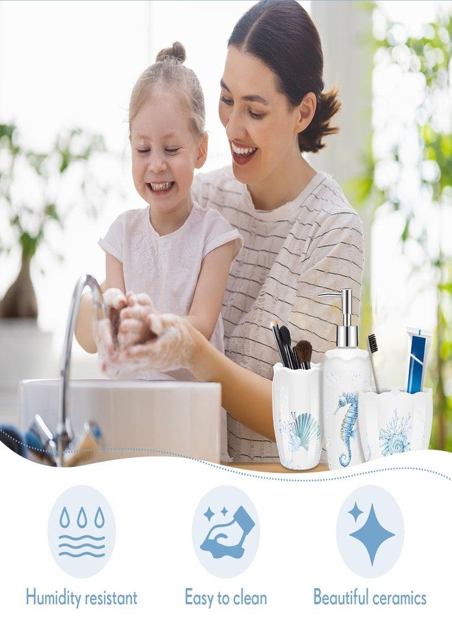 Vesici 4 Pcs Beach Bathroom Accessories, Ocean Animals Bathroom Decor, Under the Sea Tumbler, Soap Dispenser, Toothbrush Holder, Starfish Soap Dish for Ocean Beach Theme Decoration - Image 4