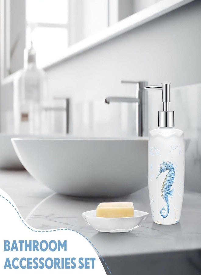 Vesici 4 Pcs Beach Bathroom Accessories, Ocean Animals Bathroom Decor, Under the Sea Tumbler, Soap Dispenser, Toothbrush Holder, Starfish Soap Dish for Ocean Beach Theme Decoration - Image 5