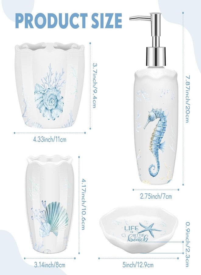 Vesici 4 Pcs Beach Bathroom Accessories, Ocean Animals Bathroom Decor, Under the Sea Tumbler, Soap Dispenser, Toothbrush Holder, Starfish Soap Dish for Ocean Beach Theme Decoration - Image 2
