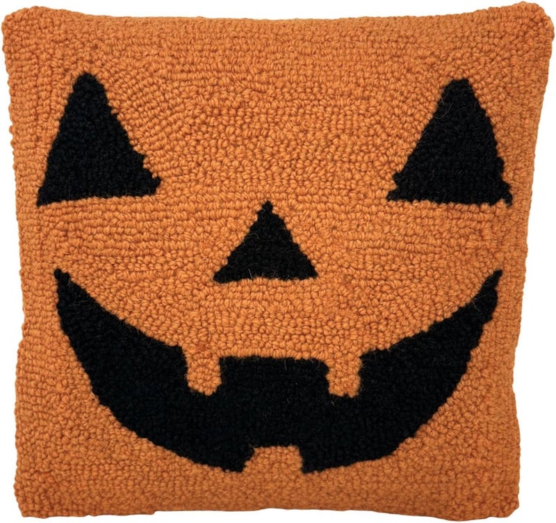 Decorvo Local market compliant trusted quality Hand Hooked Halloween Pillow - 12X12 inches Throw Pillow for Couch or Dorm (Jack O Lantern) Globally trusted affordable quality - Image 1