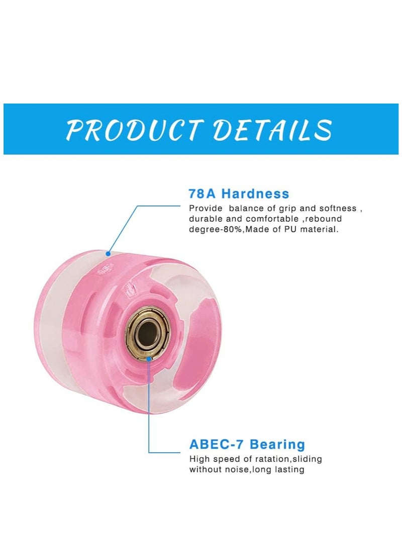 Generic - 60x45MM 78A LED Light Skateboard Wheels With Bearings 4PCS With T-Tool, Pink - Image 1