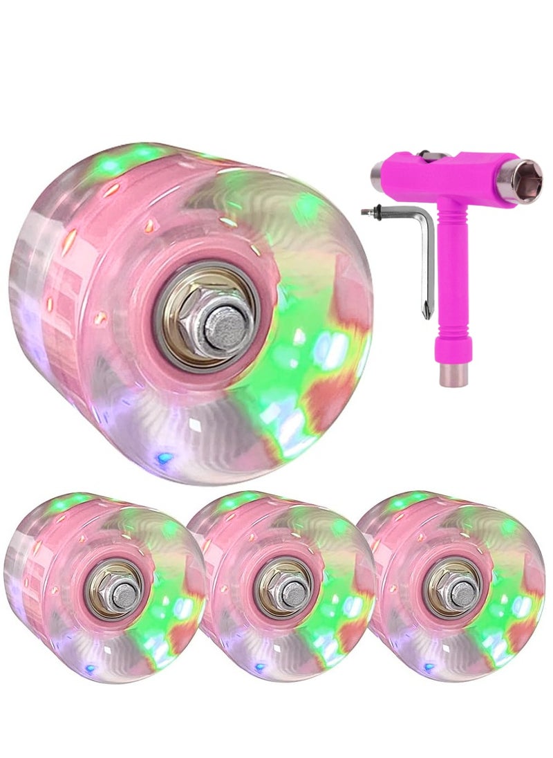 Generic 60x45MM 78A LED Light Skateboard Wheels With Bearings 4PCS With T-Tool, Pink  - Image 2
