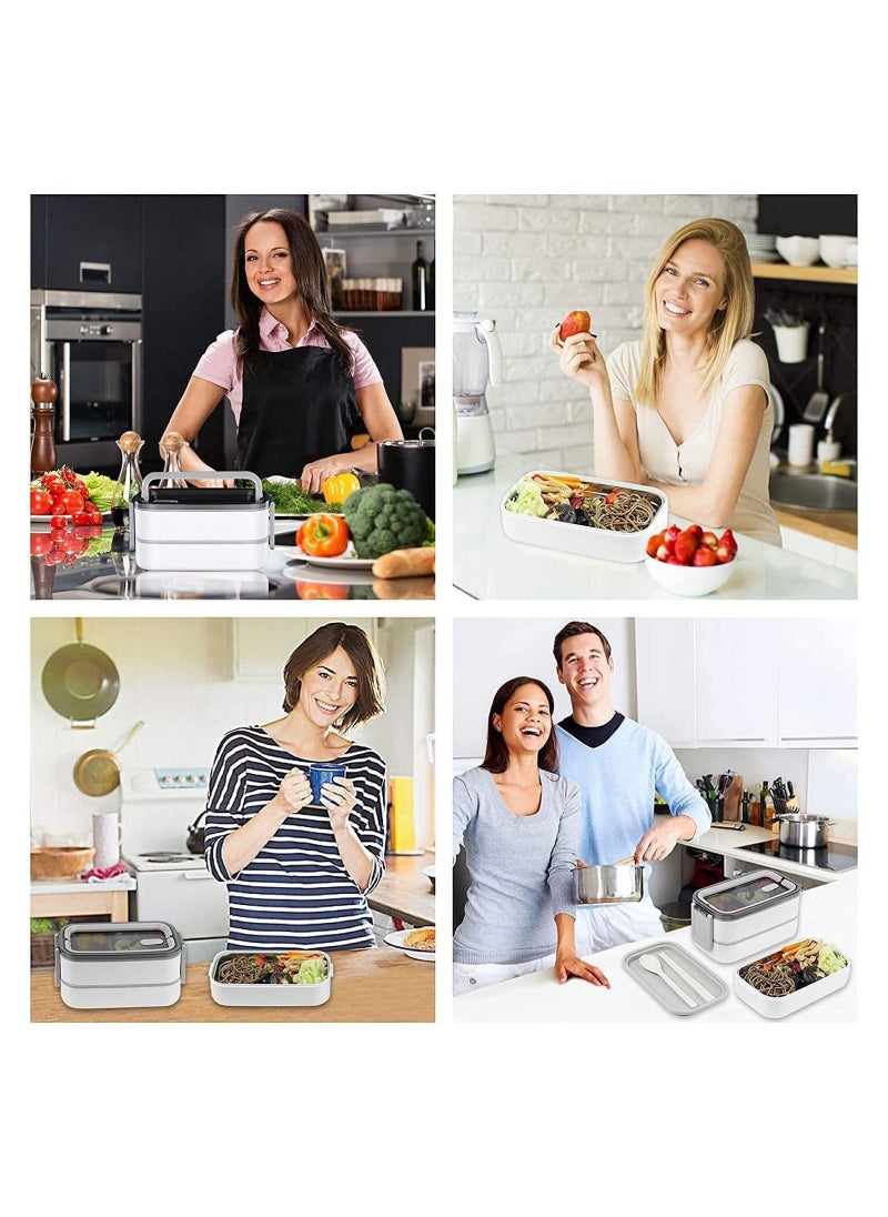 MahMir - Stainless Steel Lunch Box - Insulated Bento Box Multifunctional-Containers Lunch Box Containers with 2 Compartments & Tableware(304 stainless steel 2 compartments lunch box by MahMir (White) - Image 1